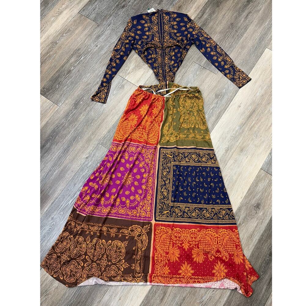 Farm Rio Knotted Cutout Maxi Dress Small Printed Jersey Colorblock - Picture 12 of 12